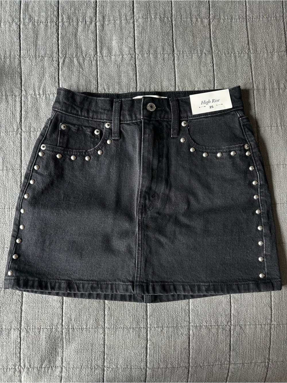 Abercrombie & Fitch Black Denim Mini Skirt with Silver Studs